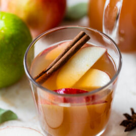 Homemade cinnamon apple cider in a glass mug