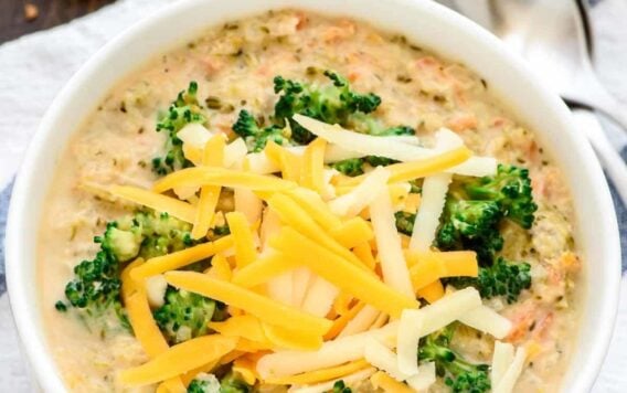 soup bowl with Slow Cooker Broccoli Cheese Soup