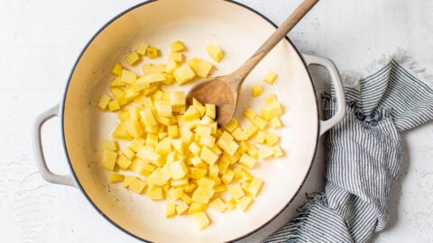 Cubed potatoes in a pot