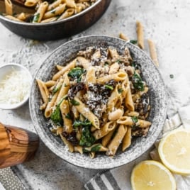 a large bowl of easy italian sausage pasta