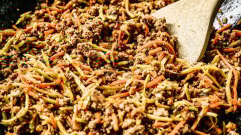a wok of easy egg roll in a bowl with ground turkey filling
