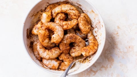 seasoning shrimp to make shrimp tacos