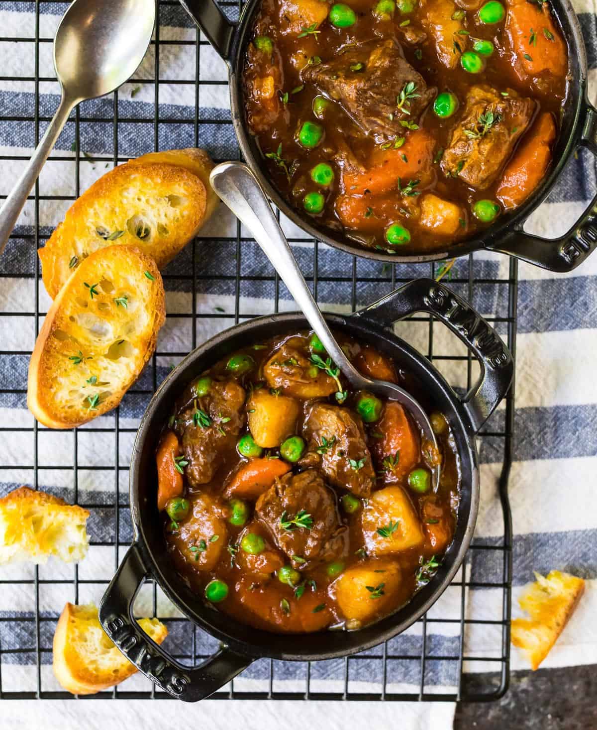 Two bowls of Instant Pot beef stew with potatoes