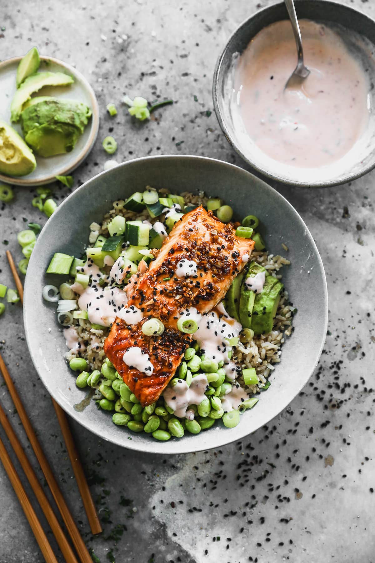 teriyaki salmon bowl recipe with creamy sauce
